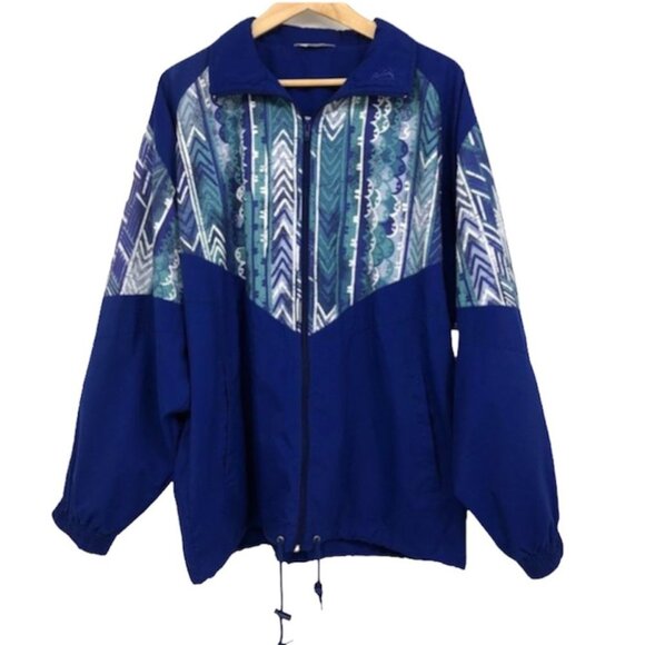VINTAGE 1980s cobalt blue printed windbreaker jacket by Shamrock  unisex XL - Picture 1 of 16